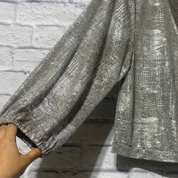 Anthropologie Silver Metallic Blouse - Picture 3 of 11